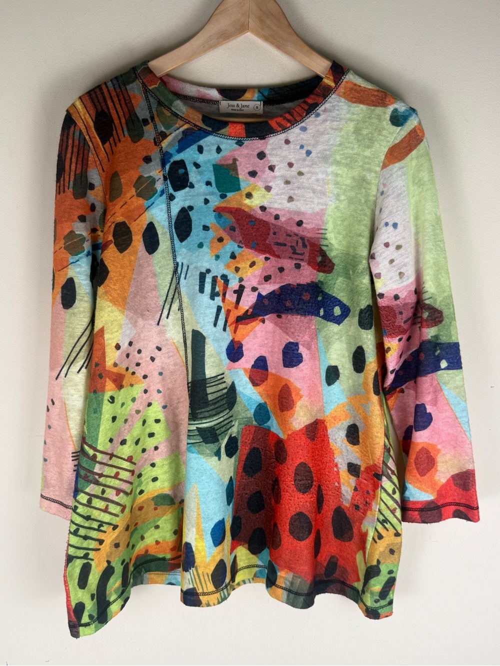 Jess and Jane Abstract Art Colorful Lightweight Sweater Top Size Small Lagenlook